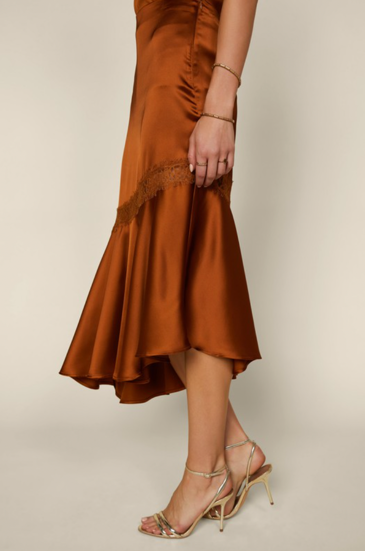 Satin midi sales skirt burnt orange